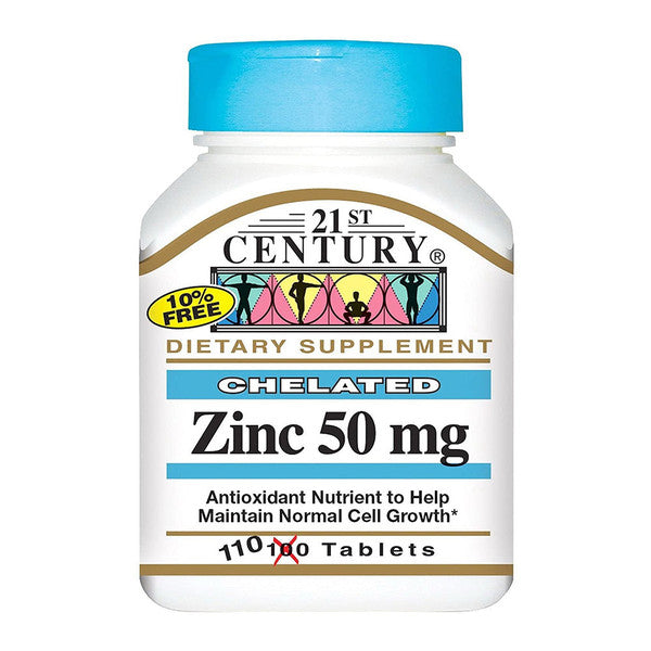 21st Century Chelated Zinc 50 mg – Immune Support (110 Tablets)